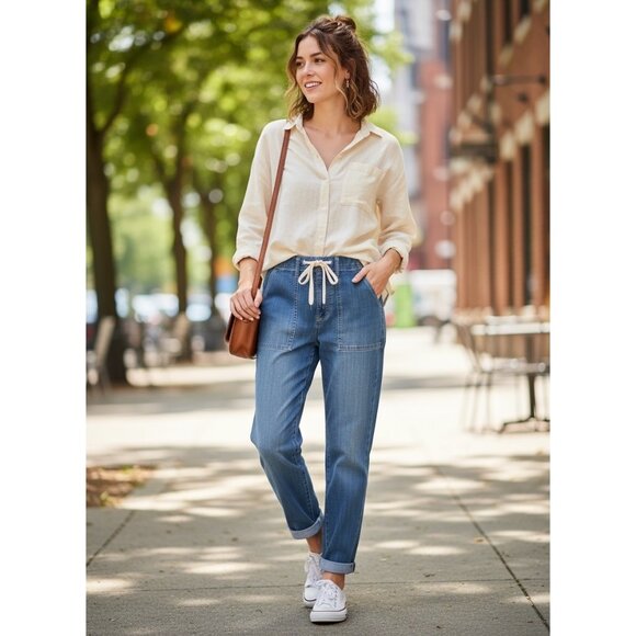 Judy Blue Drawstring Denim Jogger Jeans 3/26 Elastic Stretch Drawstring Denim - Picture 1 of 11
